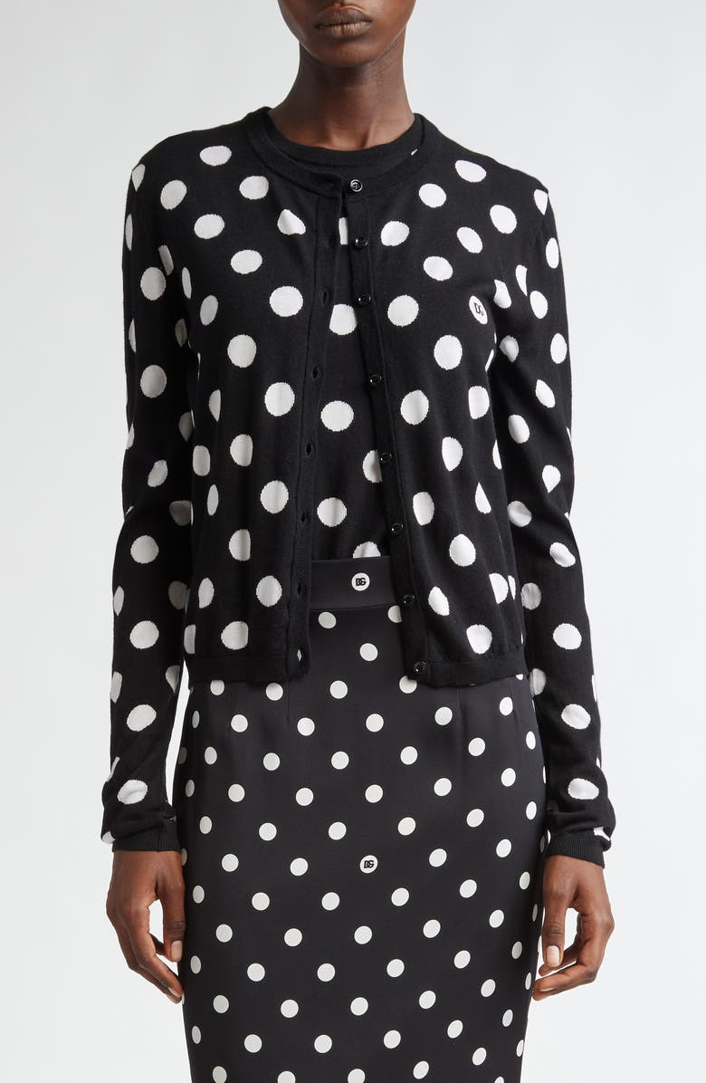 Dolce&Gabbana Polka Dot Virgin Wool & Silk Cardigan, Main, color, 
