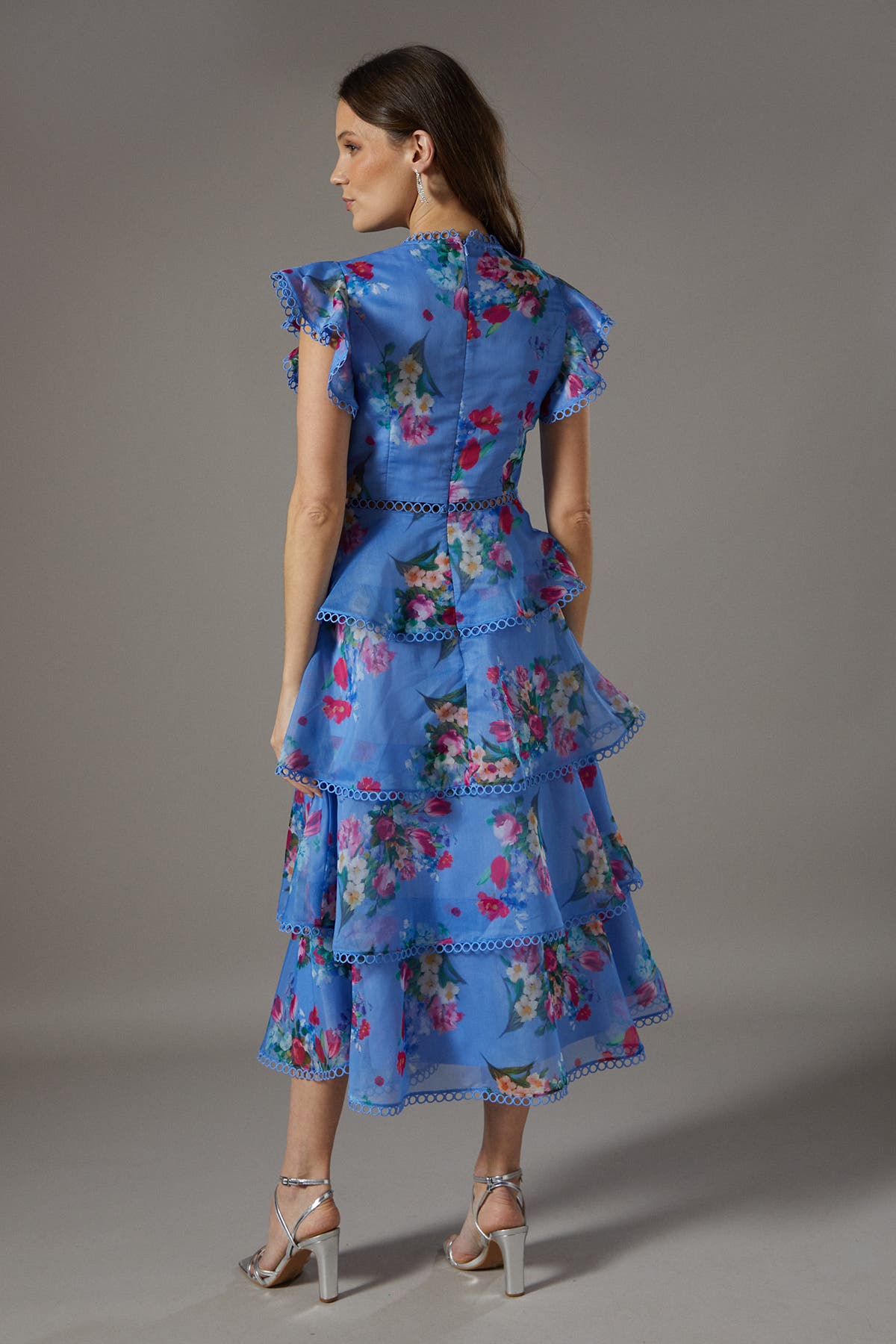 Coast Lace Trim Tiered Organza Midi Dress (Women) | Nordstrom