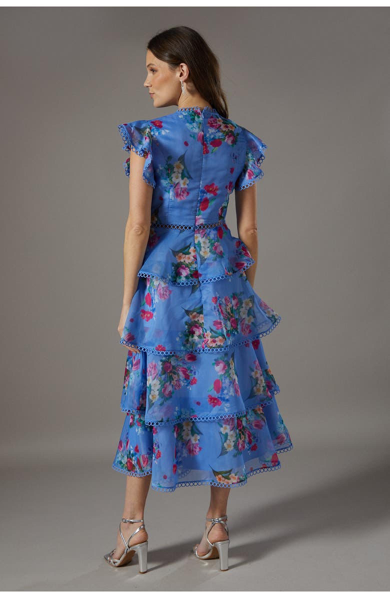 Coast Lace Trim Tiered Organza Midi Dress, Alternate, color, Blue