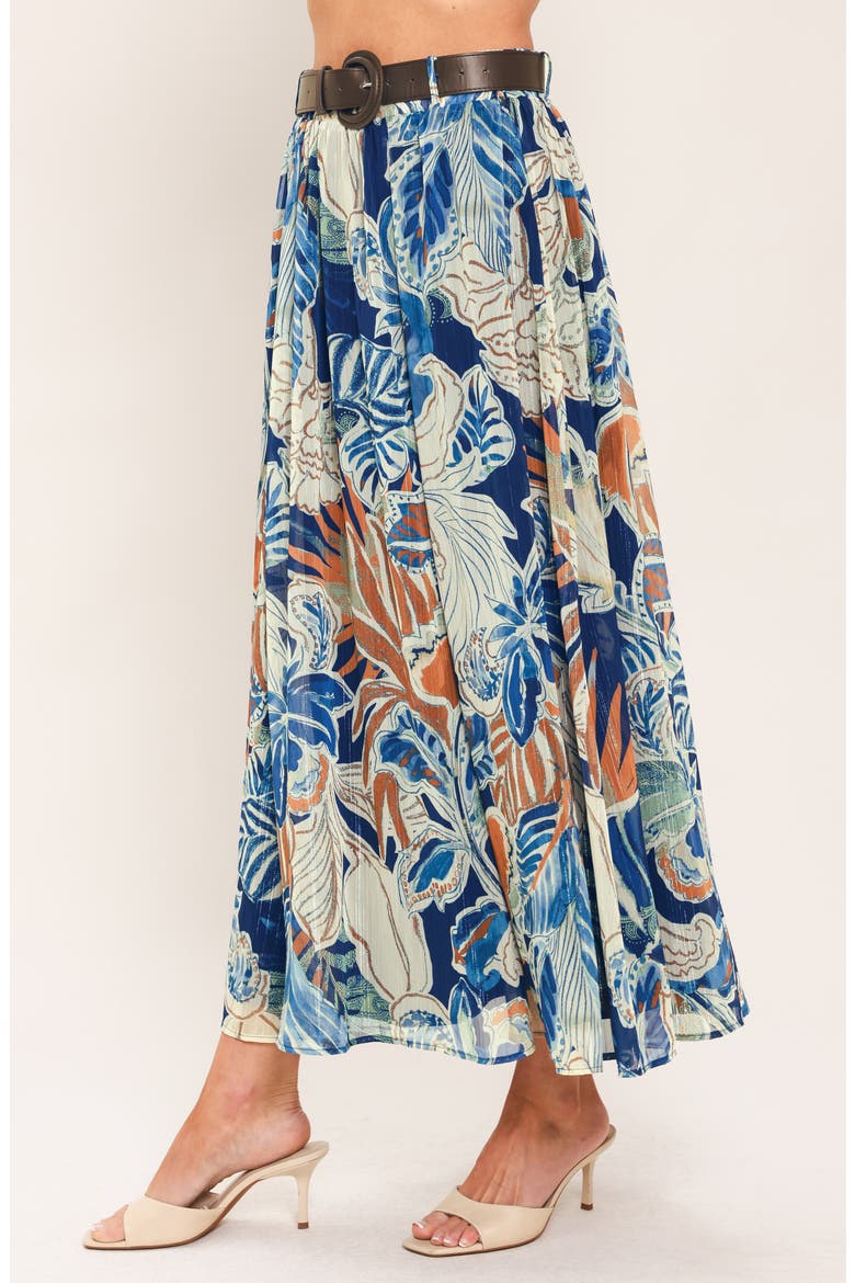 Print Ankle Skirt, Alternate, color, NAVY BROWN