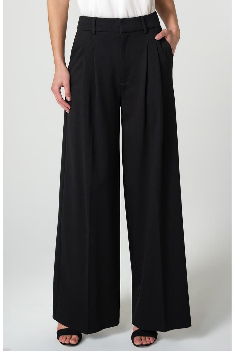 High Waist Pleated Wide Leg Ankle Pants, Main, color, BLACK