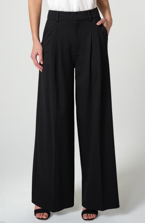 High Waist Pleated Wide Leg Ankle Pants