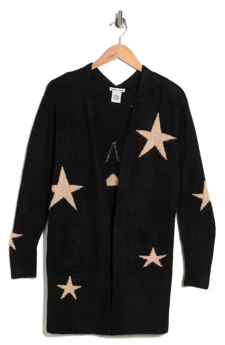 Sweet Romeo Intarsia Star Open Front Cardigan, Alternate, color,
