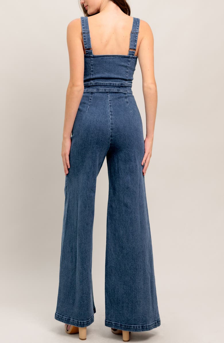 FLYING TOMATO Denim Wide Leg Jumpsuit, Alternate, color, Medium Indigo