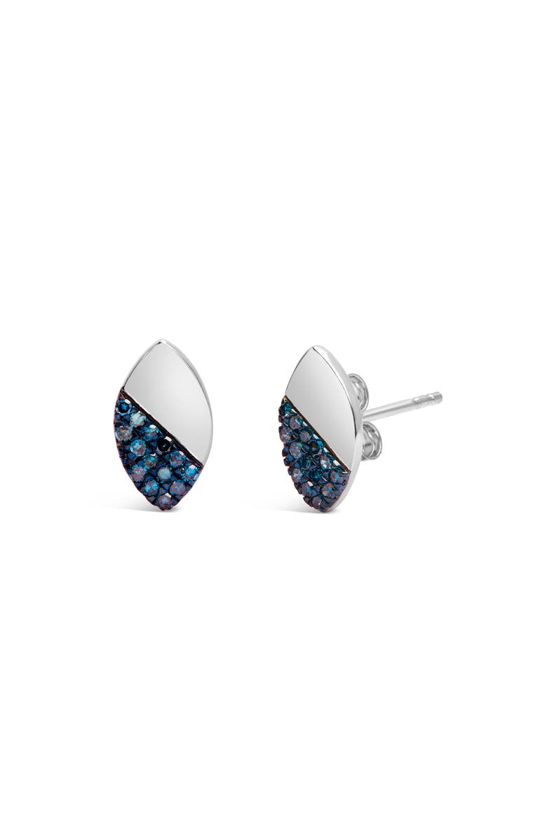 Haus of Brilliance Silver 1/6 Ct Blue Diamond and Mirror Polish Pear Shape Stud Earrings, Alternate, color,