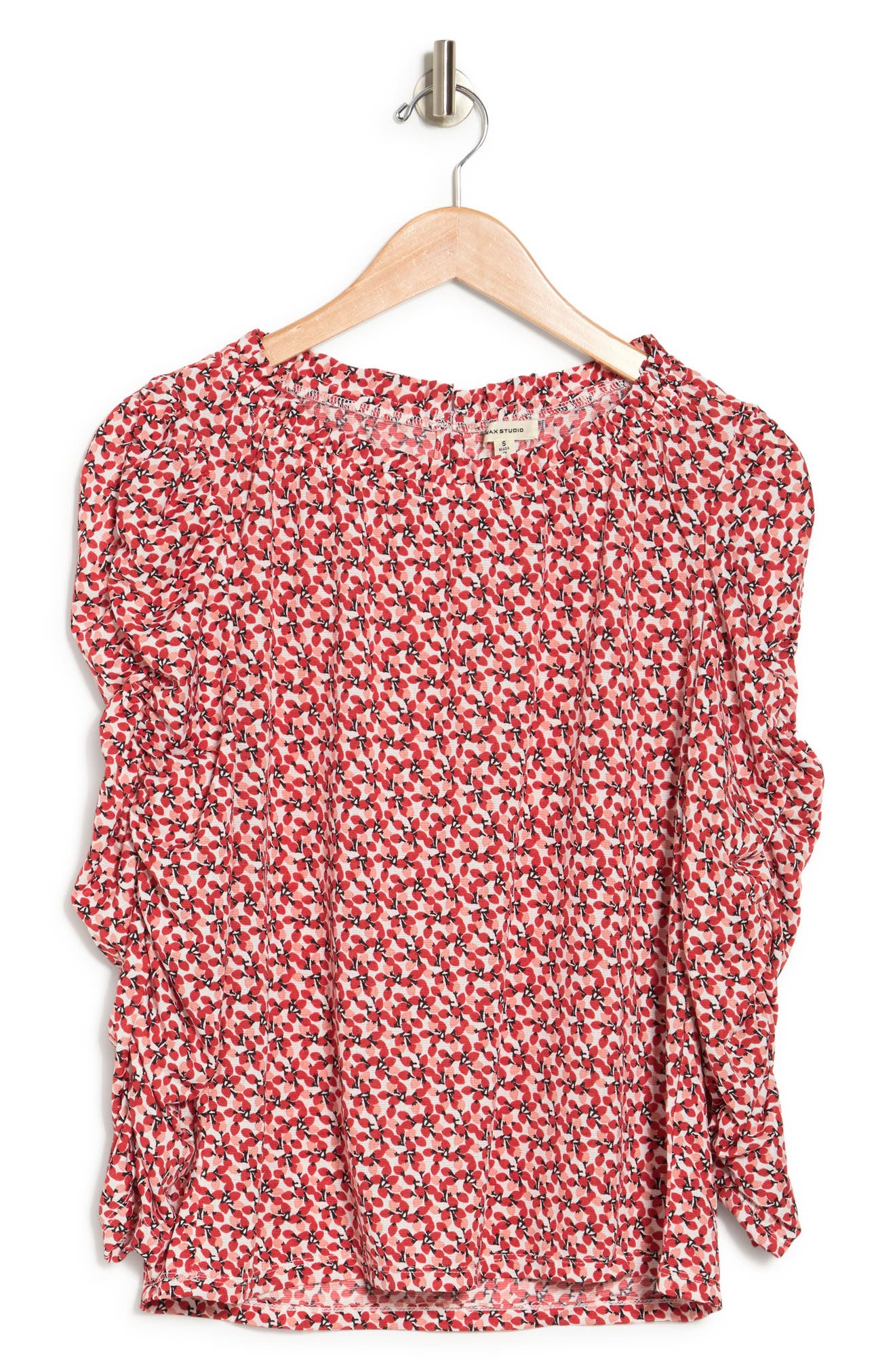 MAX STUDIO Texture Jersey Ruched Quarter Sleeve Top (Women) | Nordstromrack