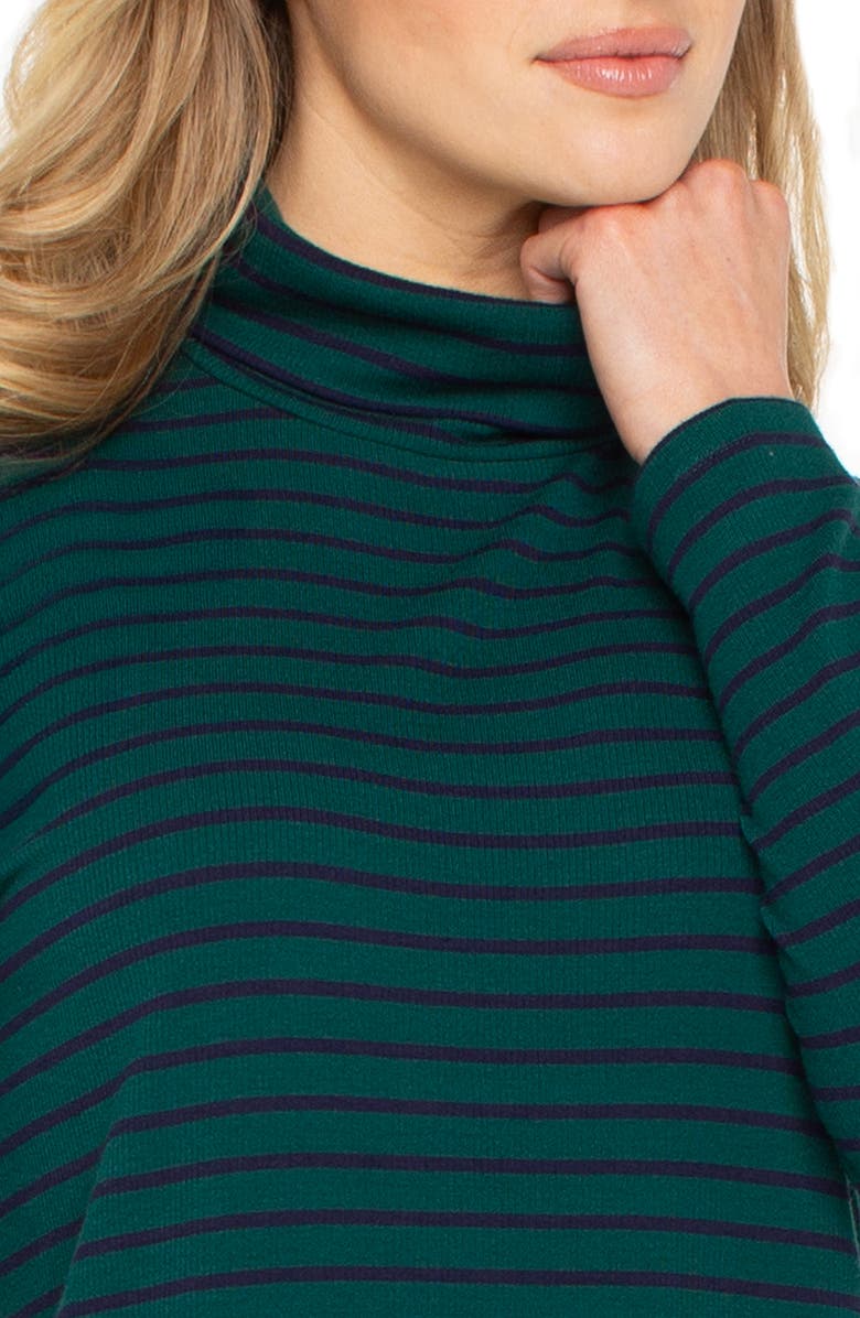 Liverpool Los Angeles Stripe Turtleneck Rib Top, Alternate, color, Emerald/ Navy Stripie