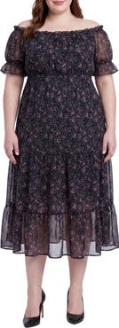 Standards & Practices Floral Off the Shoulder Midi Dress