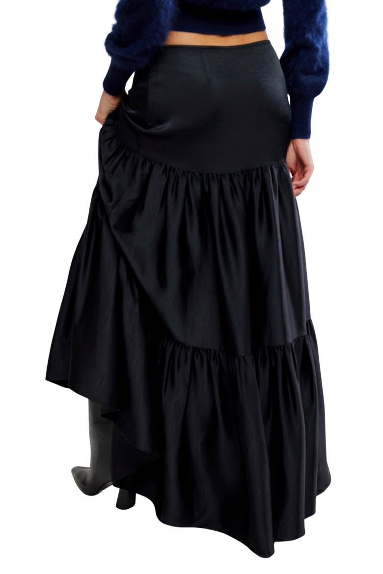 Juliette Satin Tiered Maxi Skirt, Alternate, color, BLACK