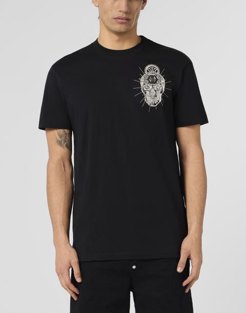 Round Neck T-Shirt Chest Embroidery Skull Men