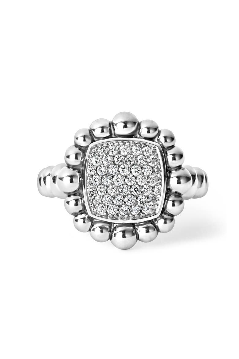 Caviar Spark Square Diamond Ring, Alternate, color, SILVER
