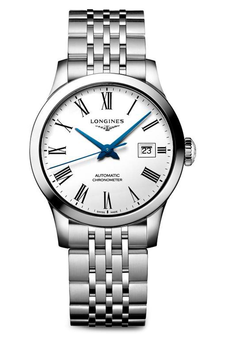Record Automatic Bracelet Watch, 40mm, Main, color, WHITE