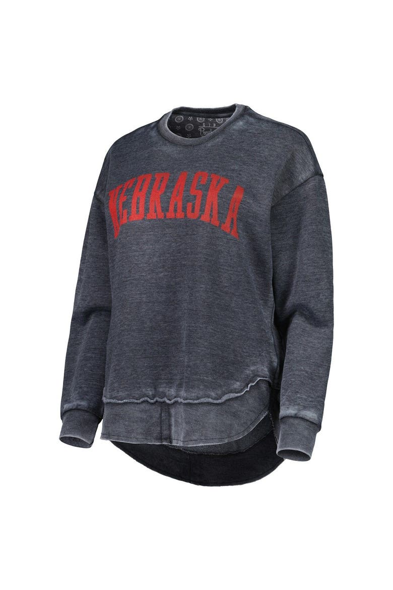Women's Pressbox Black Nebraska Huskers Vintage Wash Pullover Sweatshirt, Alternate, color, Black