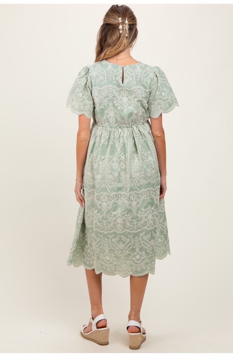 PinkBlush Olive Floral Embroidered Tied Waist Midi Dress, Alternate, color, Light Olive