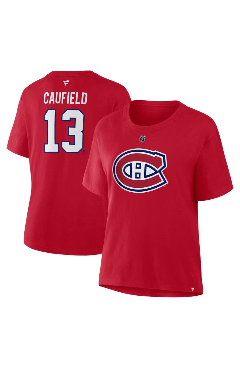 FANATICS Women's Fanatics Cole Caufield Red Montreal Canadiens Authentic Stack Name & Number T-Shirt, Main, color, Red