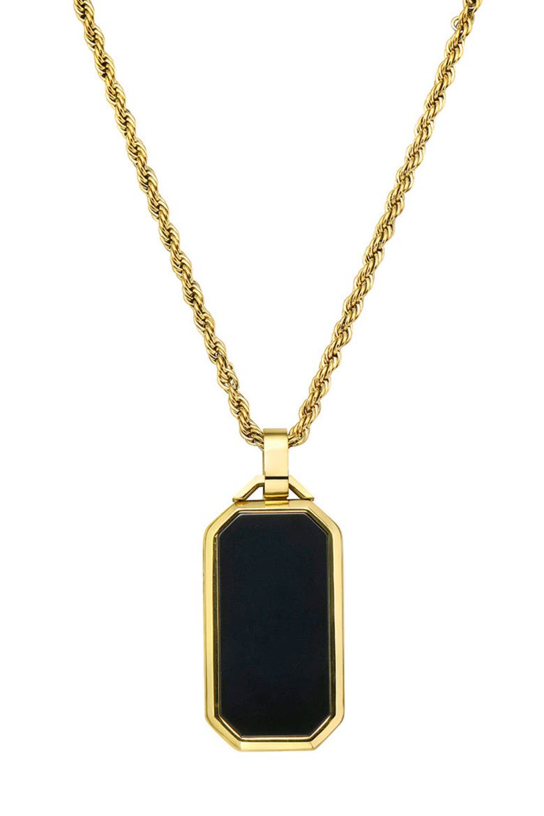 Men's Water Resistant Imitation Stone Dog Tag Pendant Necklace, Main, color, GOLD
