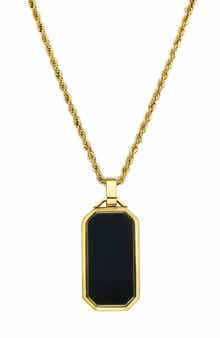 Adornia Men's Water Resistant Imitation Stone Dog Tag Pendant Necklace