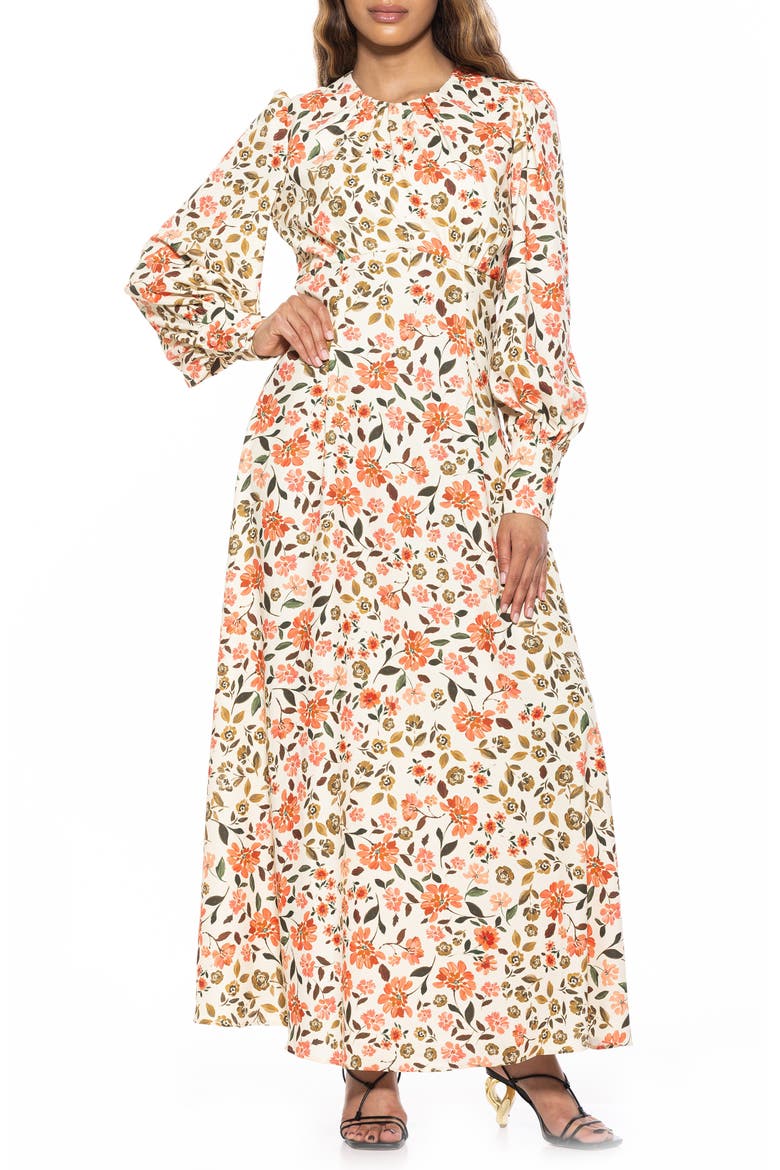 Yesenia Long Sleeve Empire Waist Maxi Dress, Main, color, BEIGE FLORAL