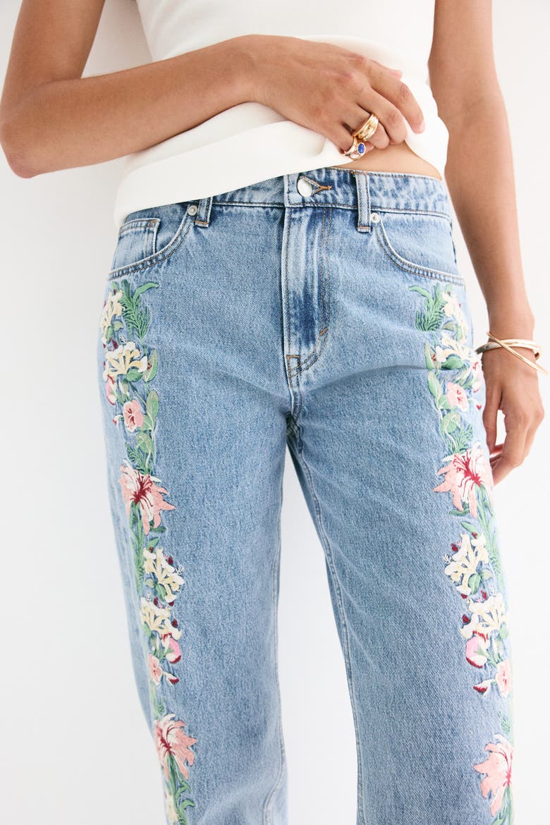 Straight Regular-Waist Jeans, Alternate, color, Denim blue/floral