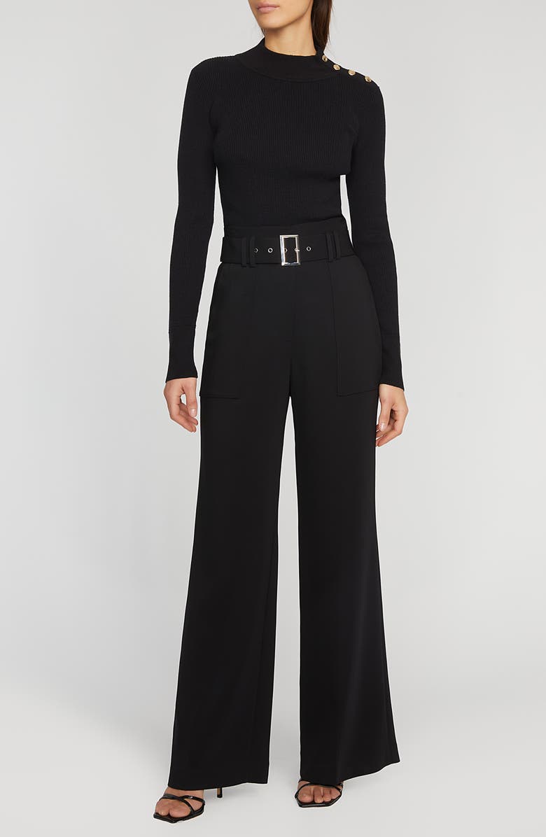 Elie Tahari The Naya Button Shoulder Rib Sweater, Alternate, color, Noir