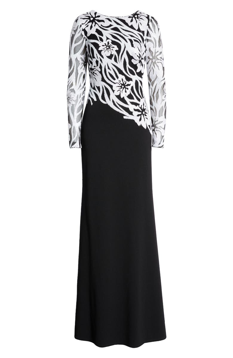 Tadashi Shoji Sequin Bodice Long Sleeve Gown, Alternate, color,