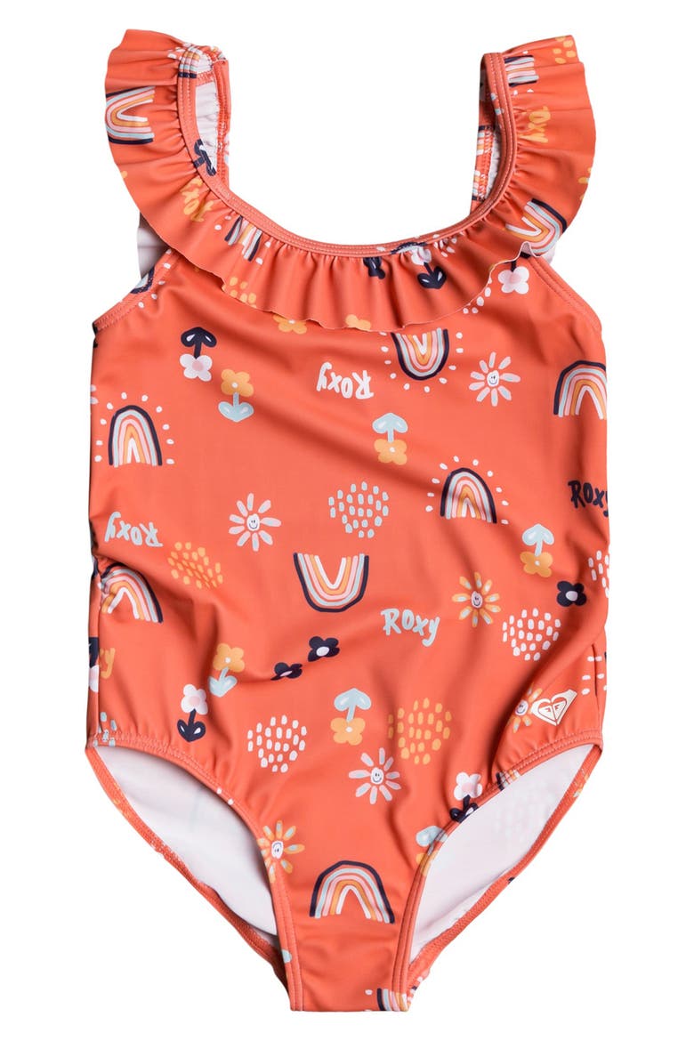 Kids' Ruffle One-Piece Swimsuit, Main, color, DEEP SEA CORAL
