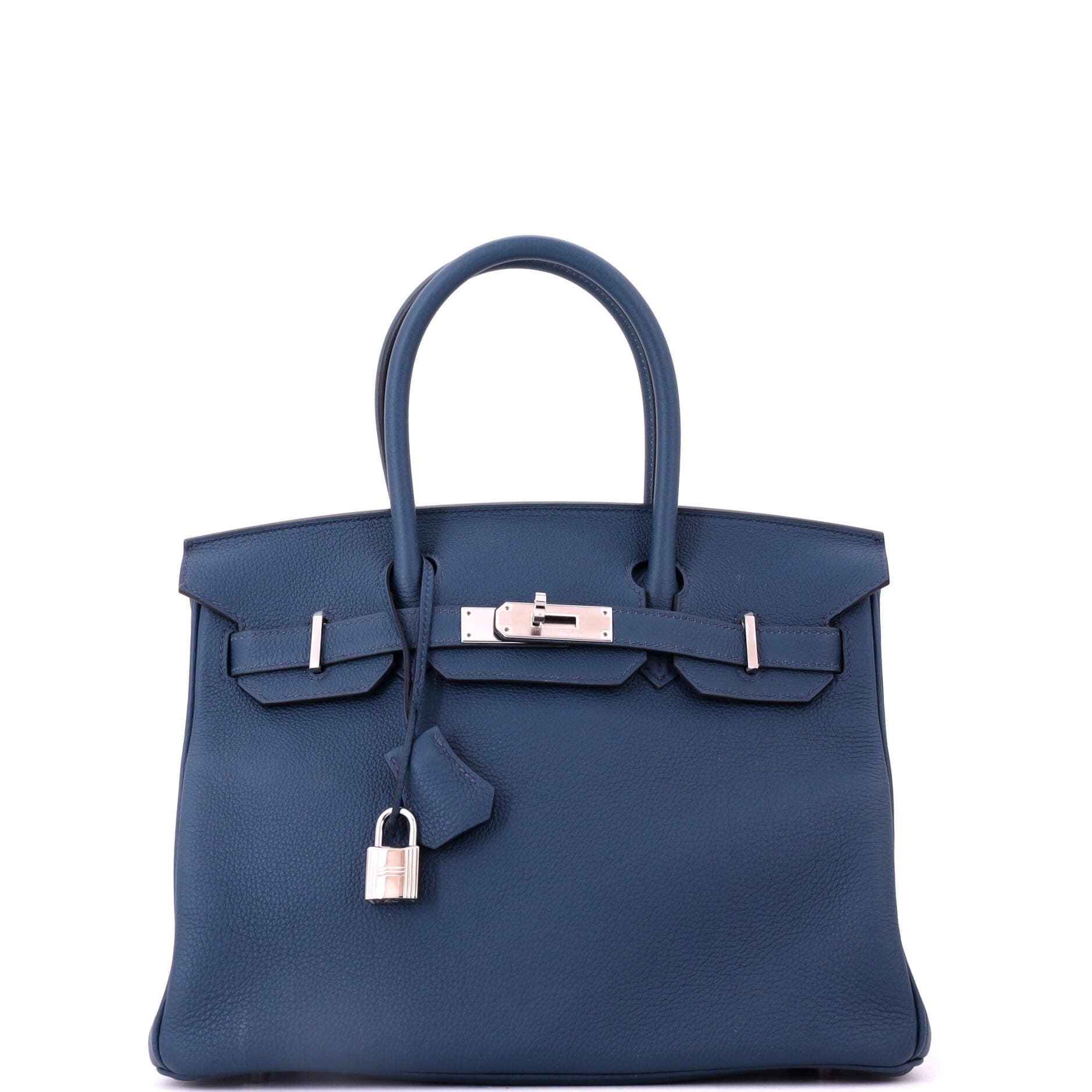 Pre-Owned Hermes Birkin Handbag Blue Togo with Palladium Hardware 30, Main, color, Bleu De Prusse
