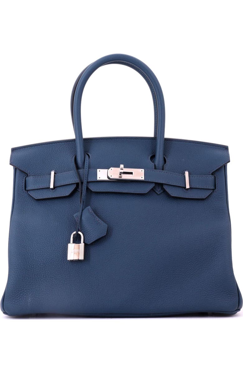 Pre-Owned Hermes Birkin Handbag Blue Togo with Palladium Hardware 30, Main, color, Bleu De Prusse