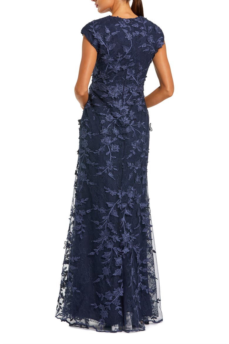 Faux Wrap Embroidered Cap Sleeve Gown, Alternate, color, Midnight