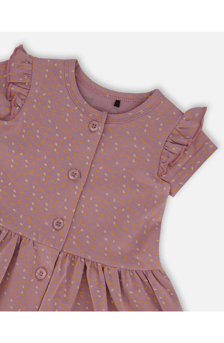 Deux par Deux Baby Girl's Printed Organic Cotton Dress And Solid Leggings Set Orange And Purple, Alternate, color, Purple With Pear Seeds
