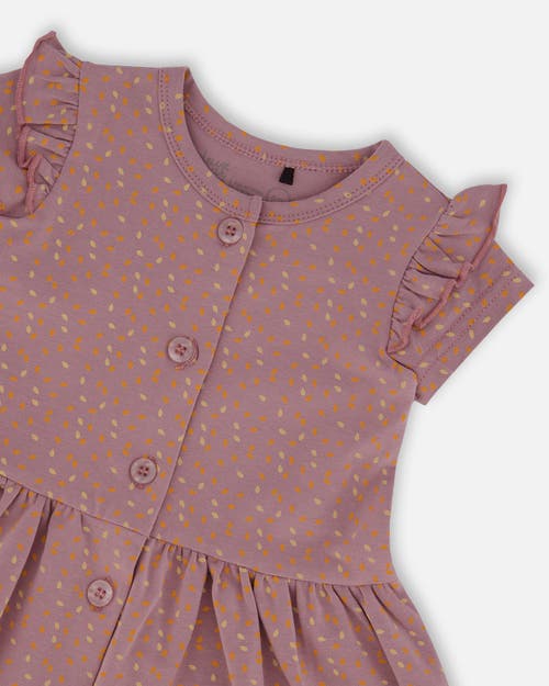 Deux Par Deux Baby Girl's Printed Organic Cotton Dress And Solid Leggings Set Orange And Purple In Purple With Pear Seeds