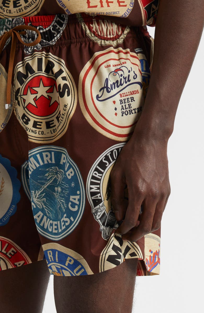 AMIRI Coasters Print Swim Trunks, Alternate, color, Chocolate