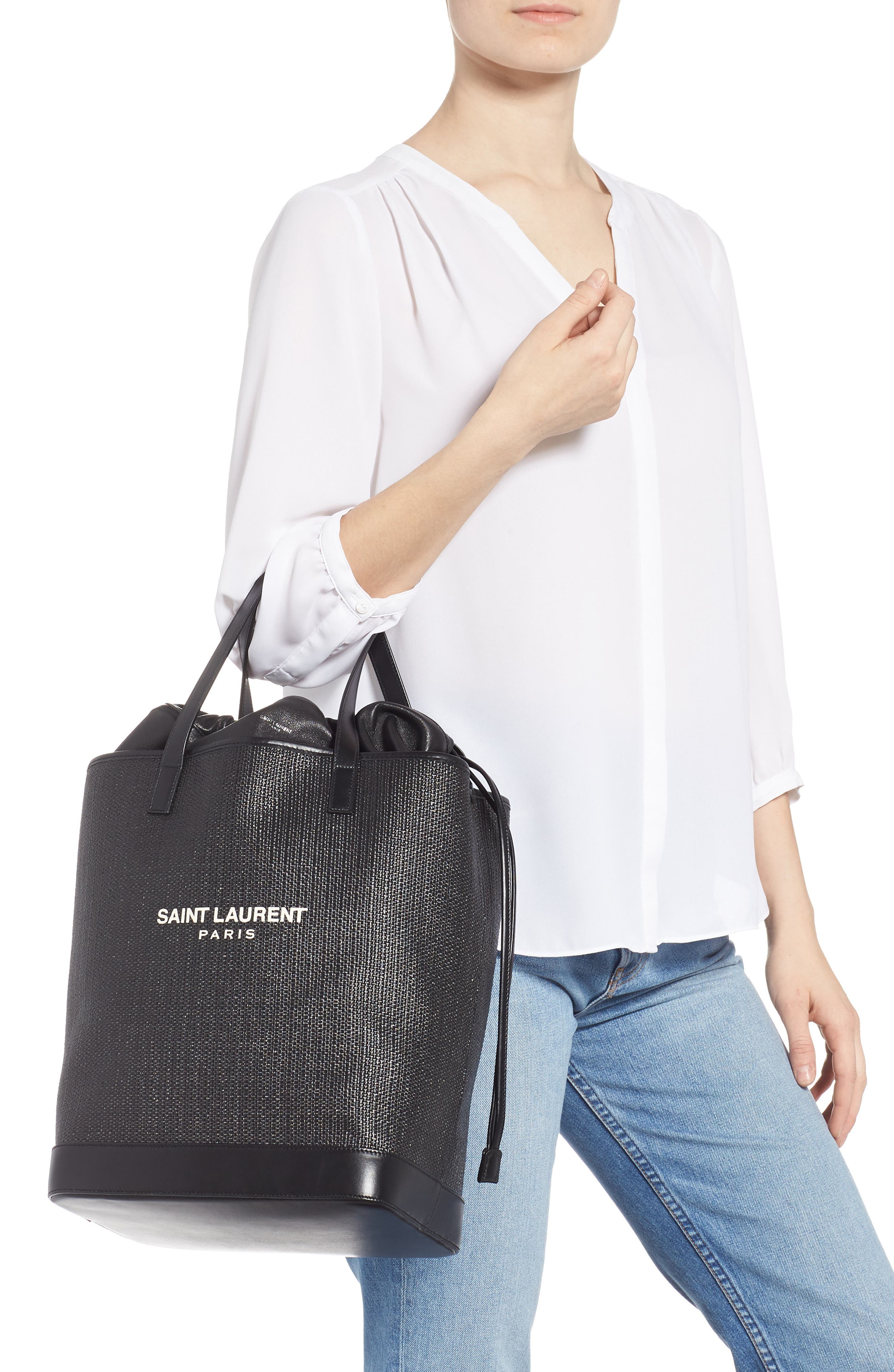 Saint Laurent Teddy Canvas Tote, Alternate, color, 