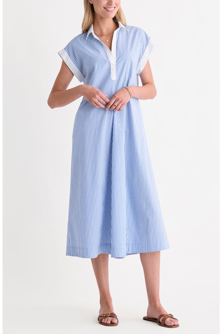 vineyard vines blue and white striped dress vineyard vines Women's Puff Sleeve Poplin Dress, Feeder