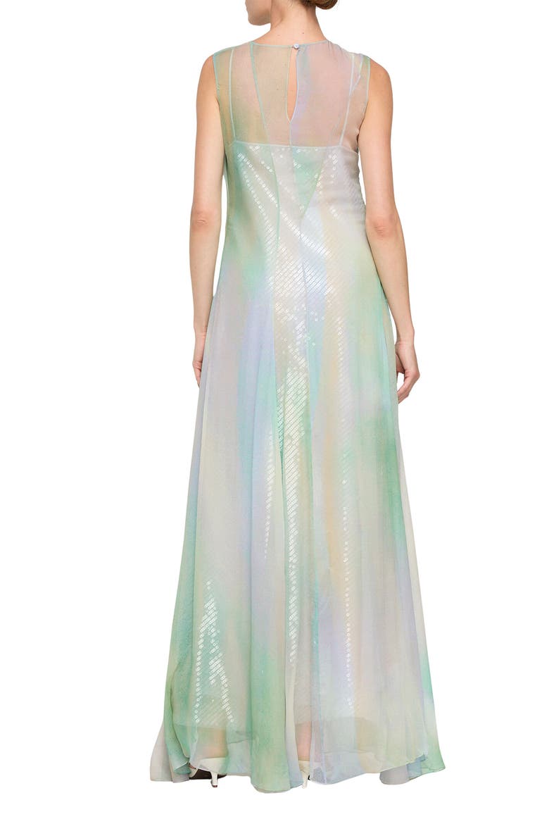 Crinkled Silk Crépon Gown with Sequin Slip, Alternate, color, AURORA GREEN MULTI