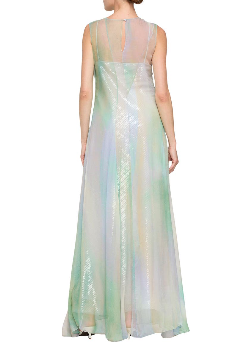 Lafayette 148 New York Crinkled Silk Crépon Gown with Sequin Slip, Alternate, color, Aurora Green Multi