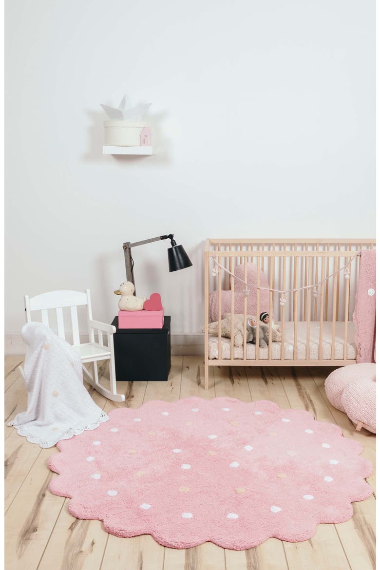Little Biscuit Polka Dot Washable Cotton Blend Round Rug, Alternate, color, PINK