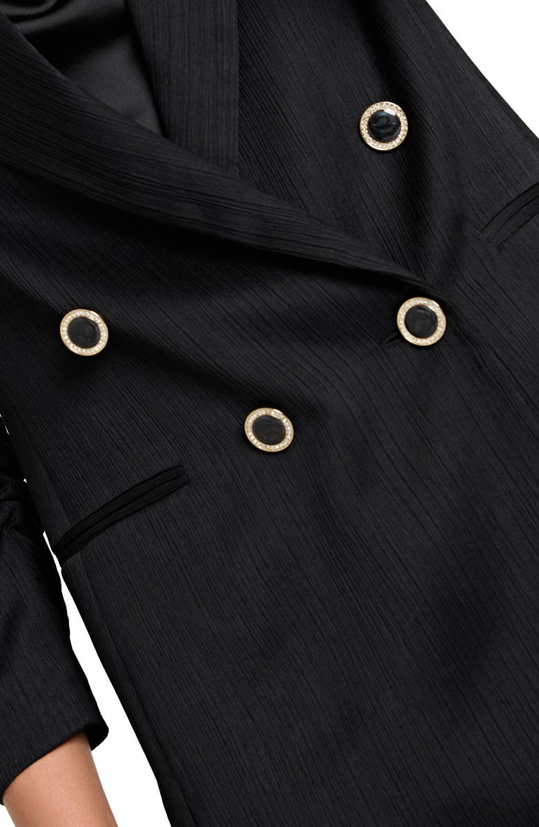 Tahari ASL Double Breasted Crinkle Satin Blazer, Alternate, color, Black