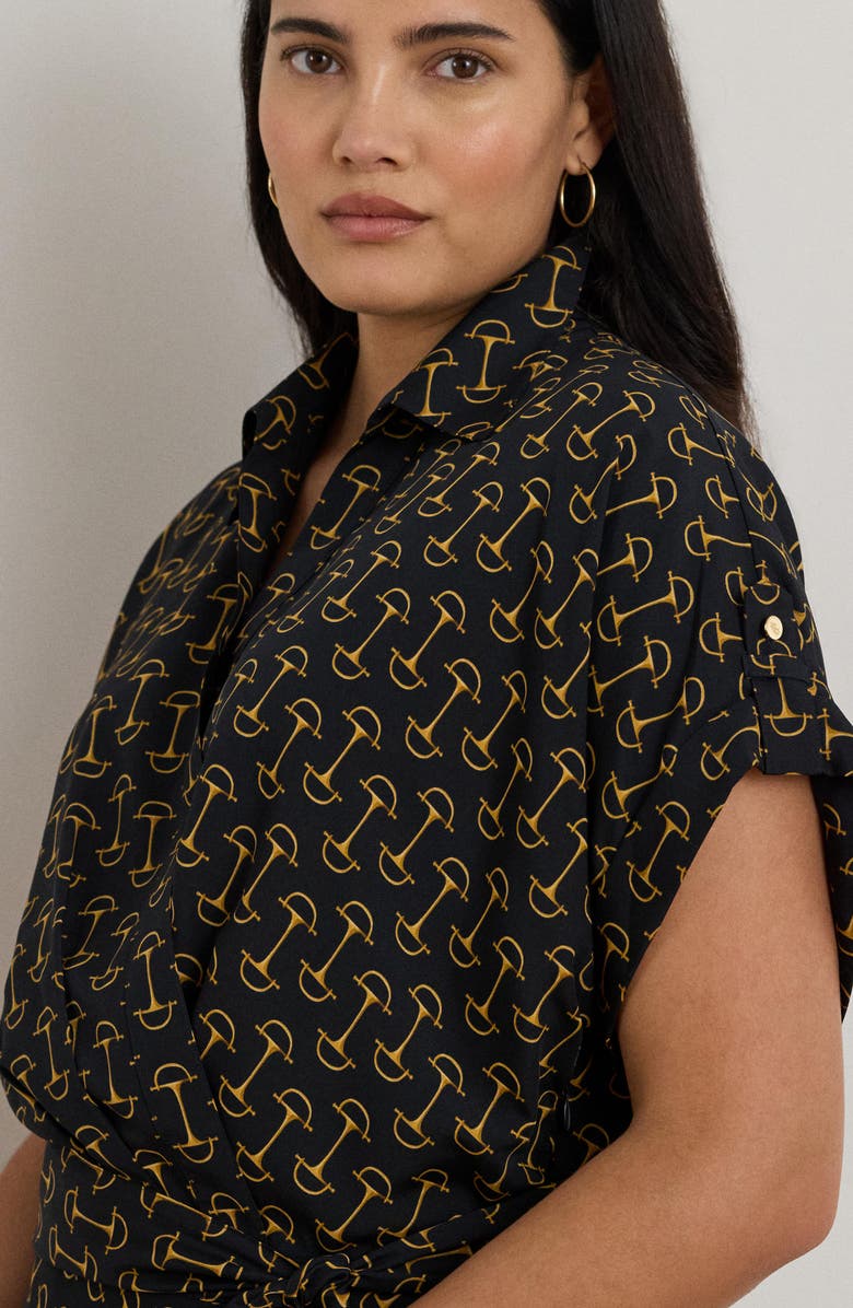 Lauren Ralph Lauren Chain Print Tie Waist Long Sleeve Crepe Shirtdress, Alternate, color, Navy Multi