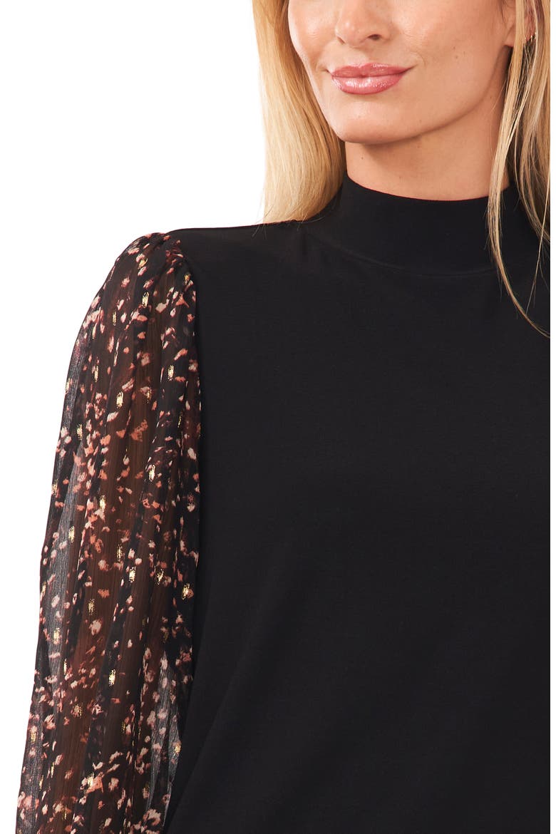 Mix Media Mock Neck Top, Alternate, color, RICH BLACK