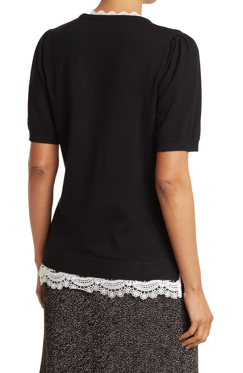 Adrianna Papell V-Neck Lace Trim Sweater Top, Alternate, color, 