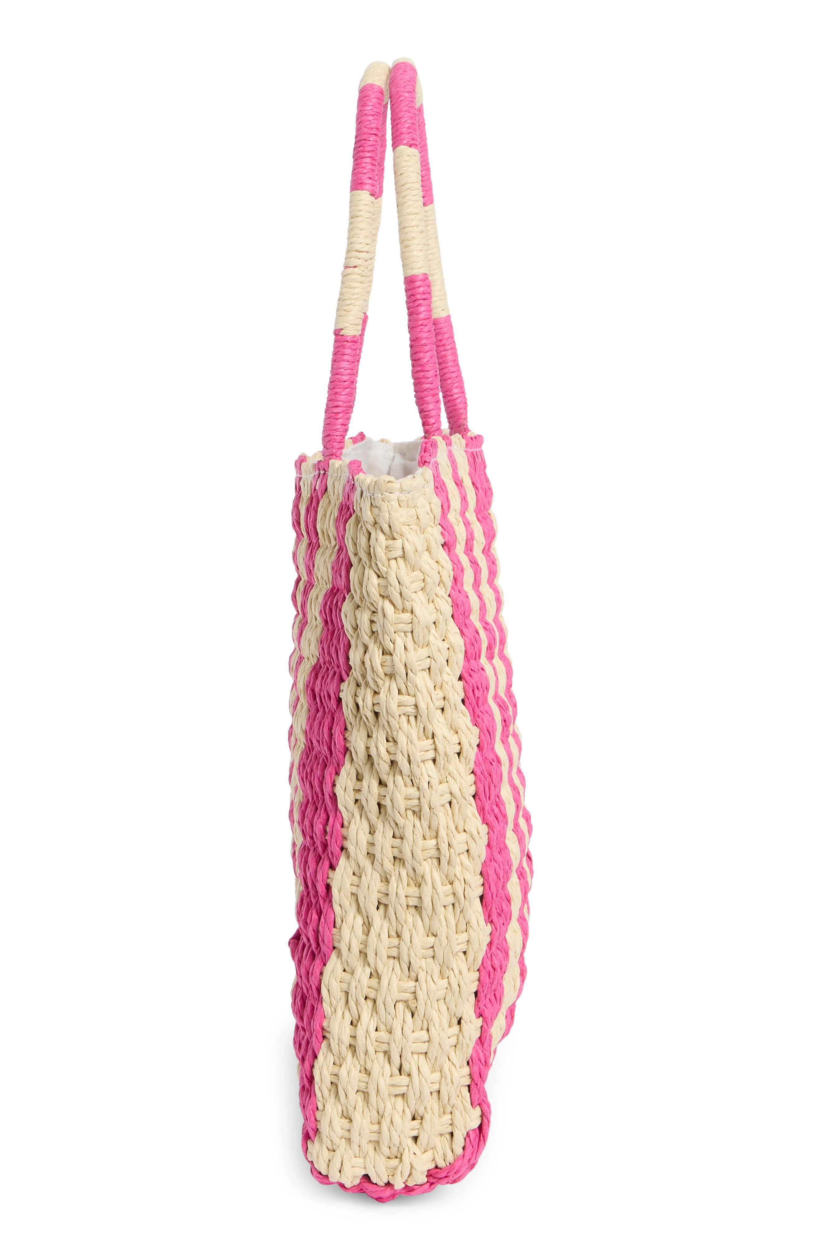 ALESSIA BIANCHI North/South Straw Tote, Alternate, color, Natural/ Pink
