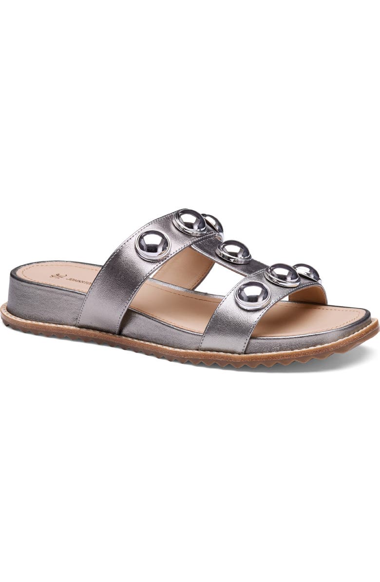 Johnston & Murphy Chandler Embellished Wedge Slide Sandal, Main, color, Pewter Metallic Sheepskin