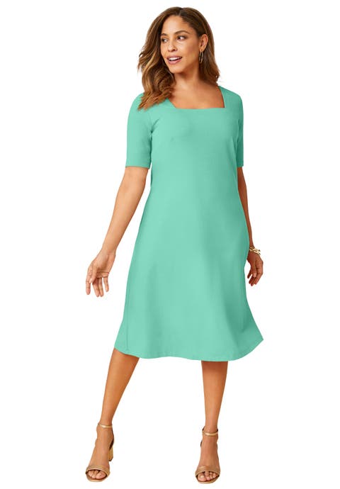 Stretch Cotton Square Neck Midi Dress (Plus)