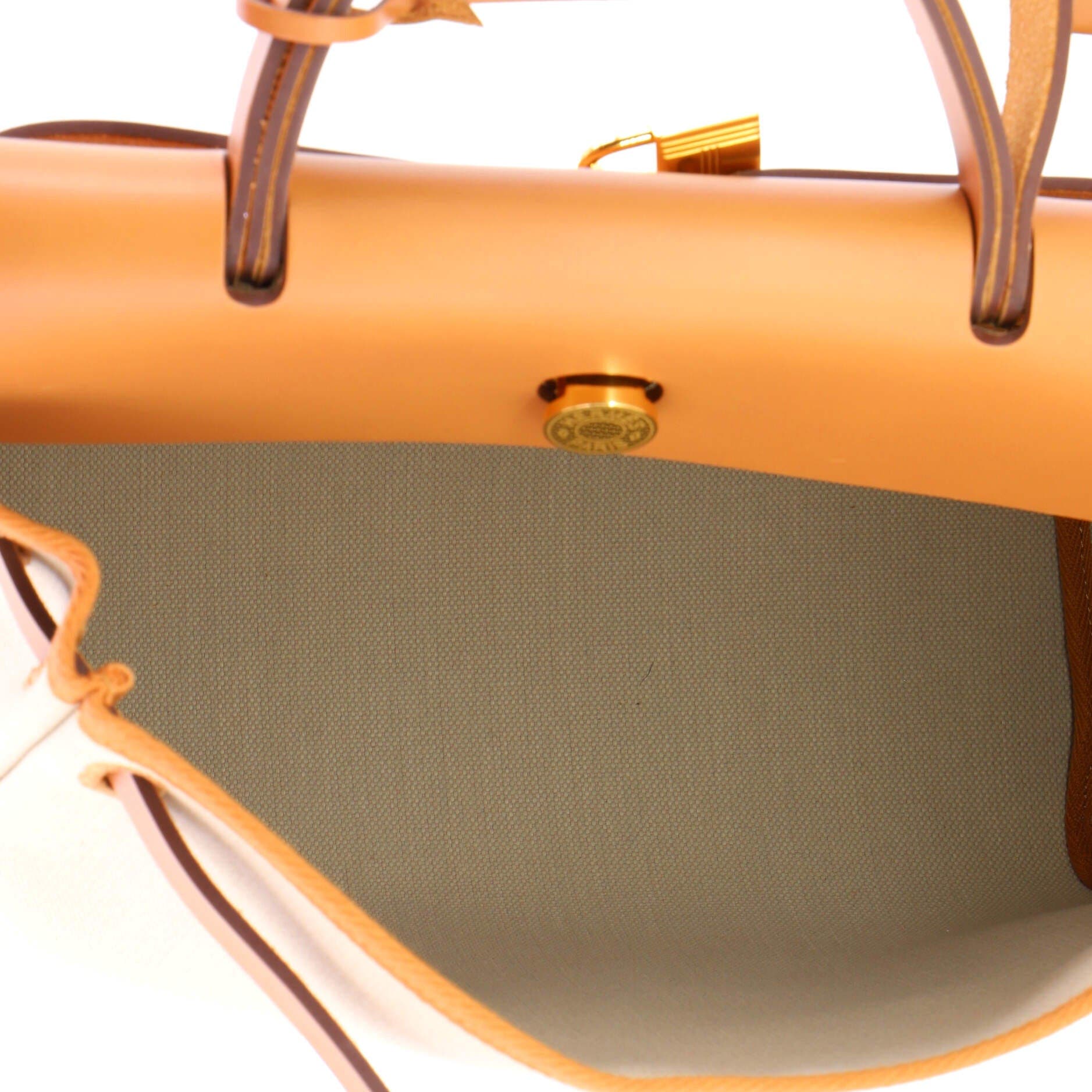 Pre-Owned Hermes Herbag Zip Leather and Toile 31, Alternate, color, Beton