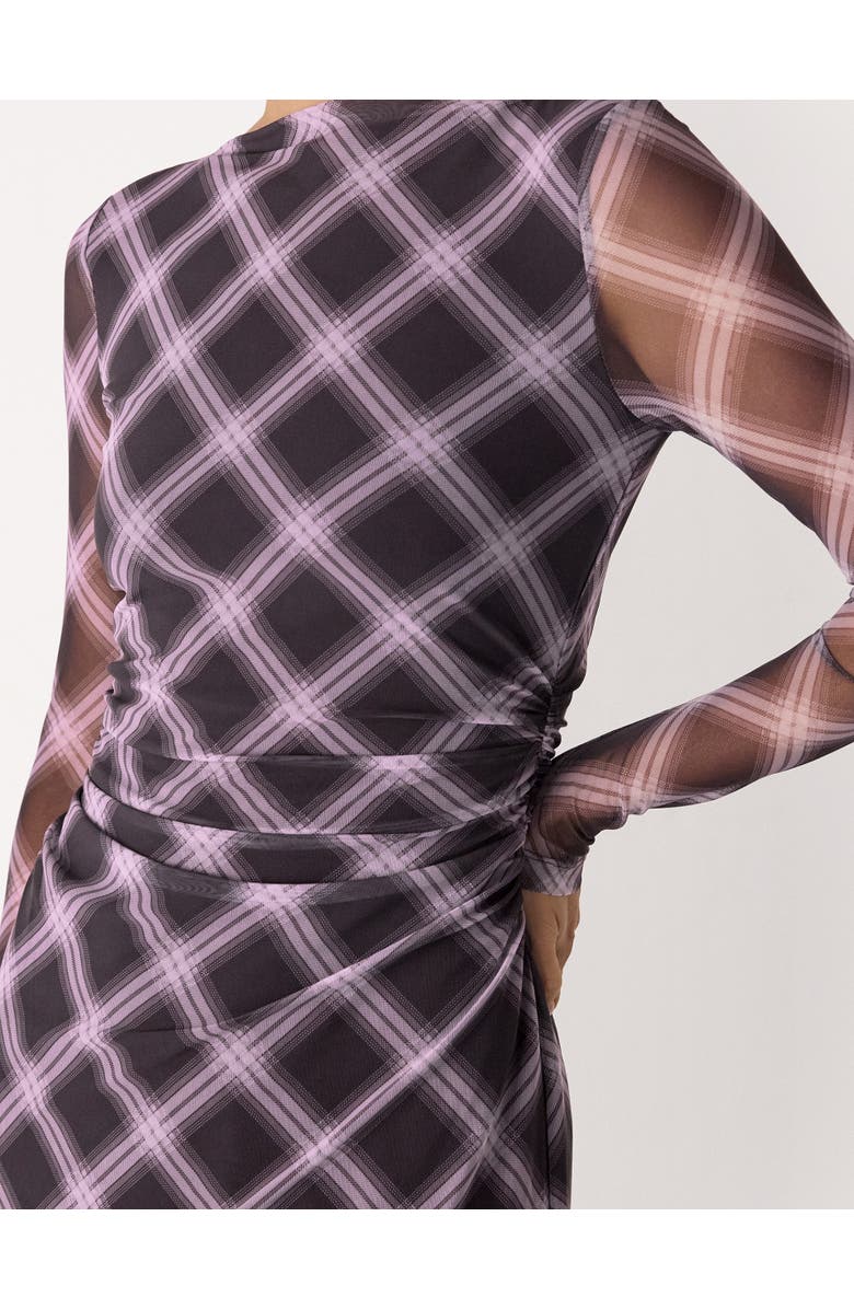 Whistles Check Mesh Dress, Alternate, color, Burgundy/Multi