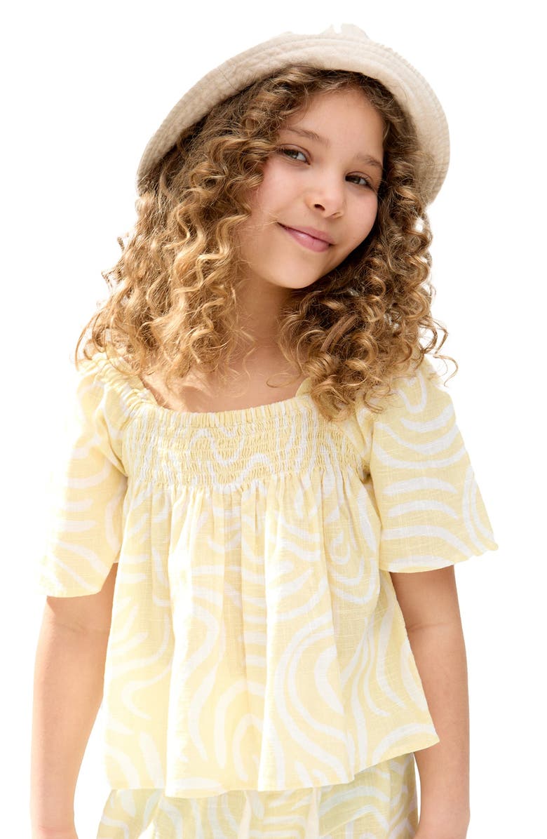 Raffya Kids Nia Shirred Neck Zebra Swirl Print Co-Ords Set, Alternate, color, Yellow