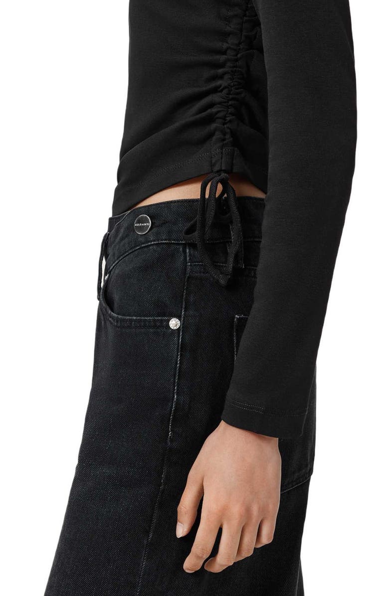 AllSaints Sonny Side Ruched Cotton Top, Alternate, color, Black