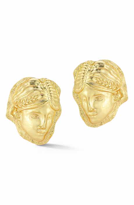 Large Grecian Face Stud Earrings