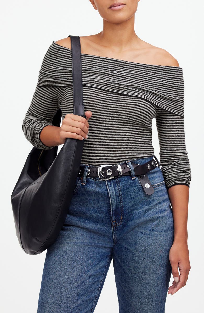 Madewell Stripe Off the Shoulder Alpaca Blend Sweater, Main, color, Night Vision Stripe